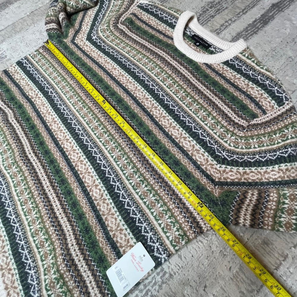 NEW Lucky Brand Mens Fair Isle Crewneck Sweater Green Brown Striped Springs XXL - Picture 10 of 11